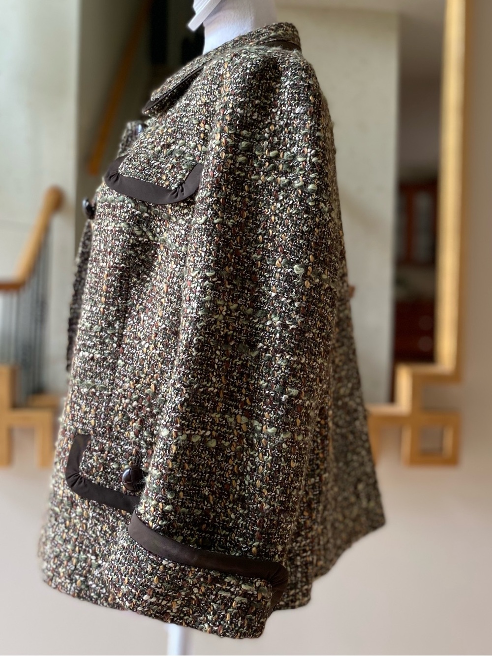 Talbots Tweed Boucle Jacket Brown Green Button Front 12P - Picture 5 of 16